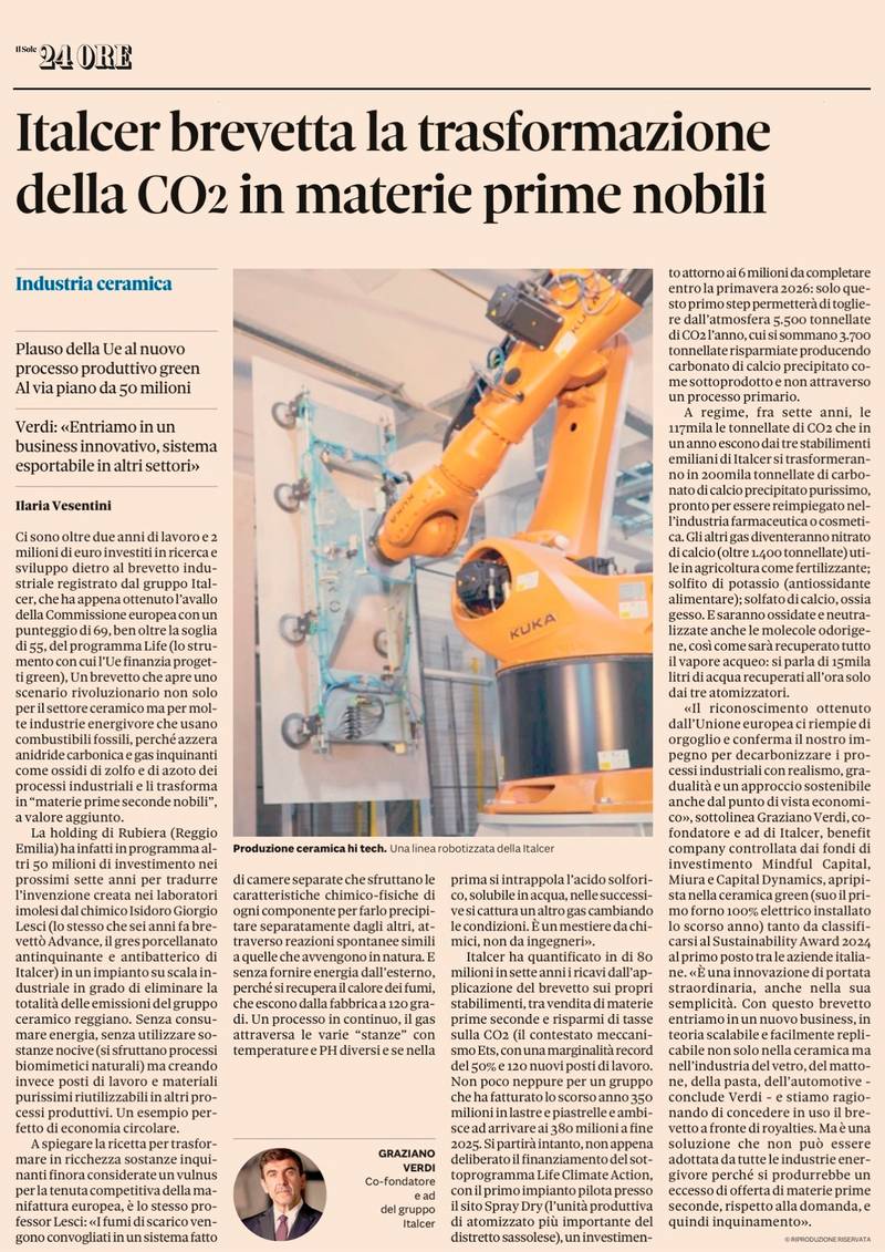 Italcer brevète la transformation du CO2 en matières premières nobles